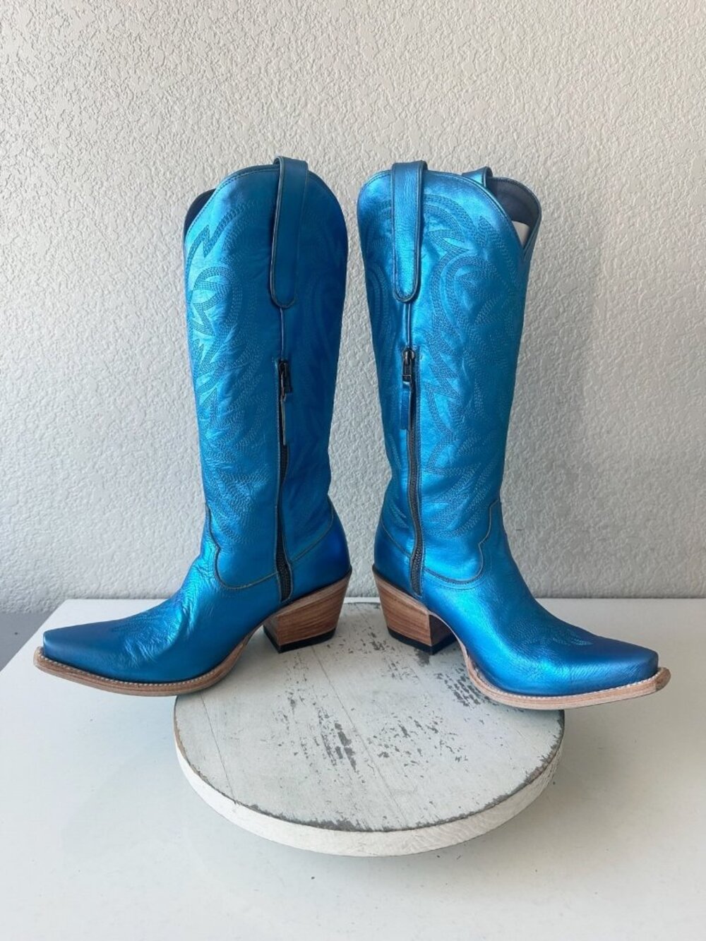 Lane SMOKESHOW Womens Cowboy Boots Metallic Blue Western Tall Snip Toe Size 9.5 - Picture 8 of 12